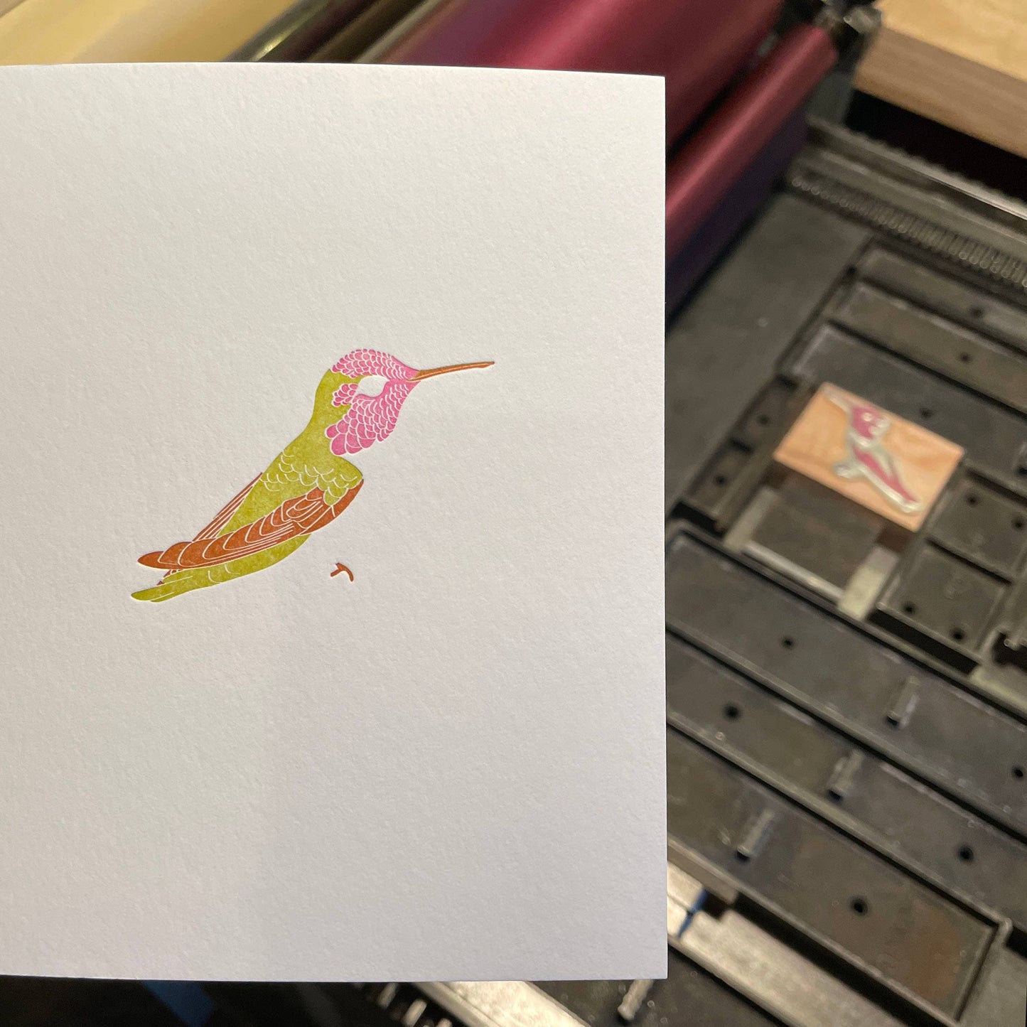 Green Bird Press • Letterpress Hummingbird Card