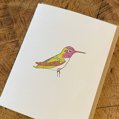 Green Bird Press • Letterpress Hummingbird Card