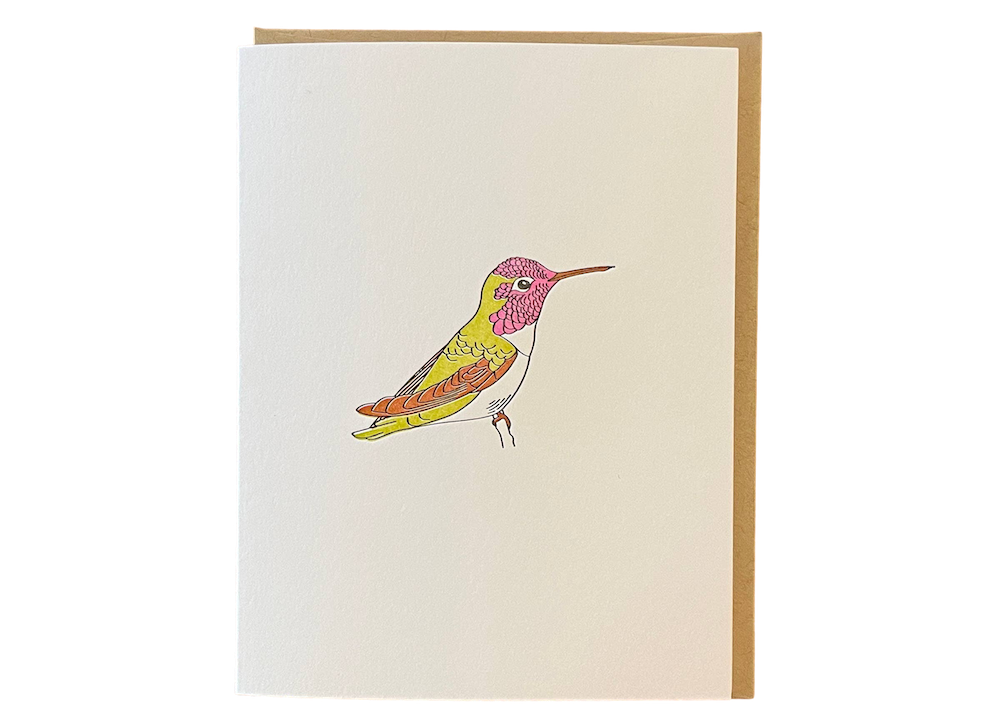 Green Bird Press • Letterpress Hummingbird Card
