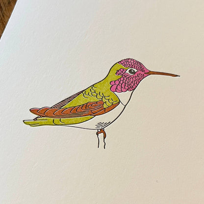 Green Bird Press • Letterpress Hummingbird Card