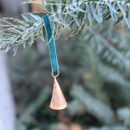 Fort & Field • Brass Bell Ornament - teal velvet
