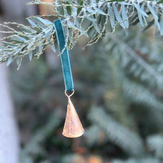 Fort & Field • Brass Bell Ornament - teal velvet