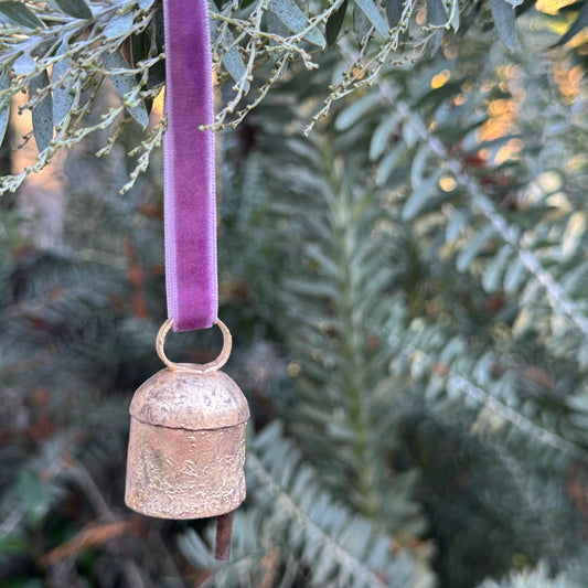 Fort & Field • Brass Bell Ornament - plum velvet